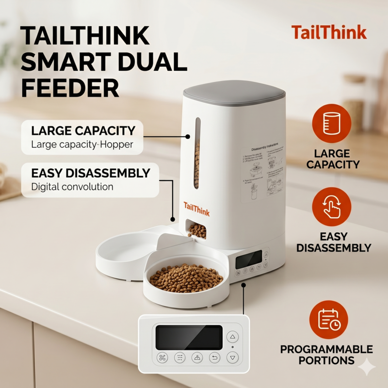 Button-controlled Pet Feeder Double Tray